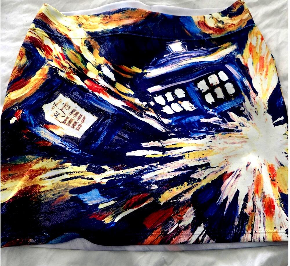Doctor Who x Her Universe Exploding TARDIS Van Gogh Mini Skirt Womens Size L